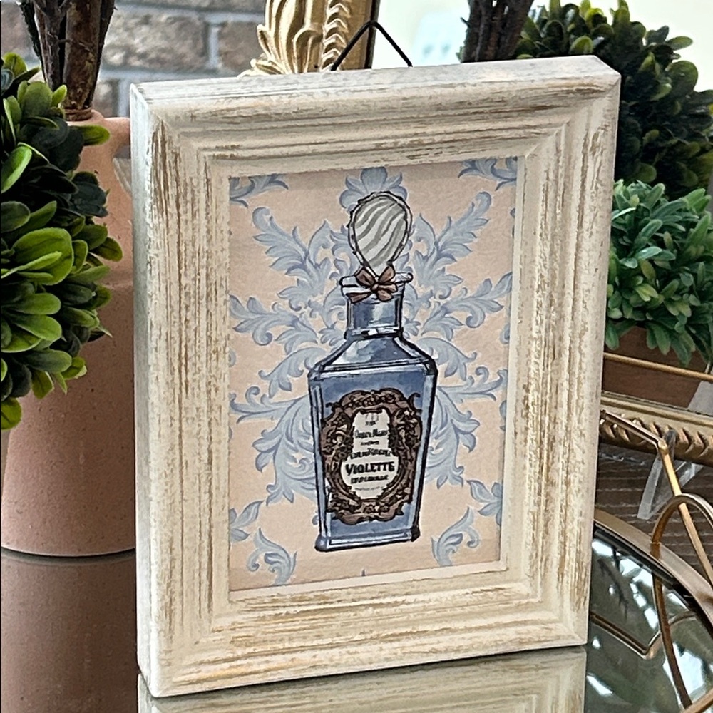 NEW! French Toile Shabby Chic Floral Vintage Perfume Glass Bottle Wall Art - Picture 5 of 5